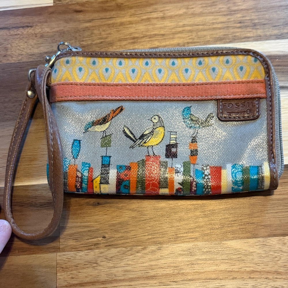 Fossil Multicolor Bird Print Wristlet